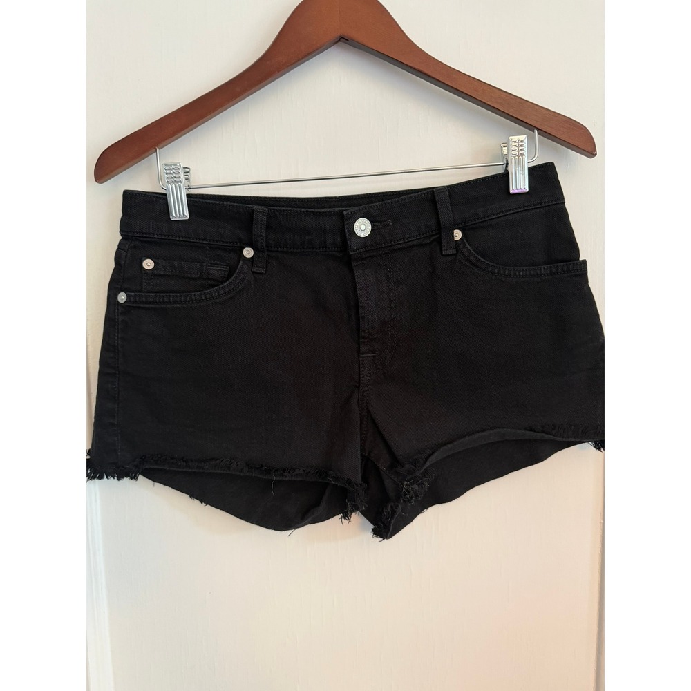 7 For All Mankind Shorts Womens 28 Black Denim Cut Off Frayed Hem Raw Edge Jean